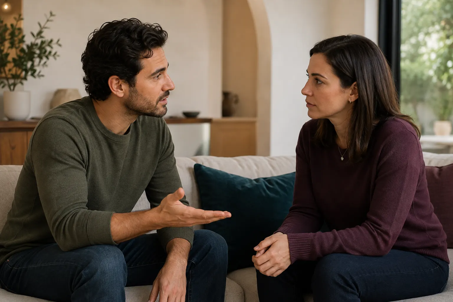 Couple beginning a calm direct conversation about an inconsistency