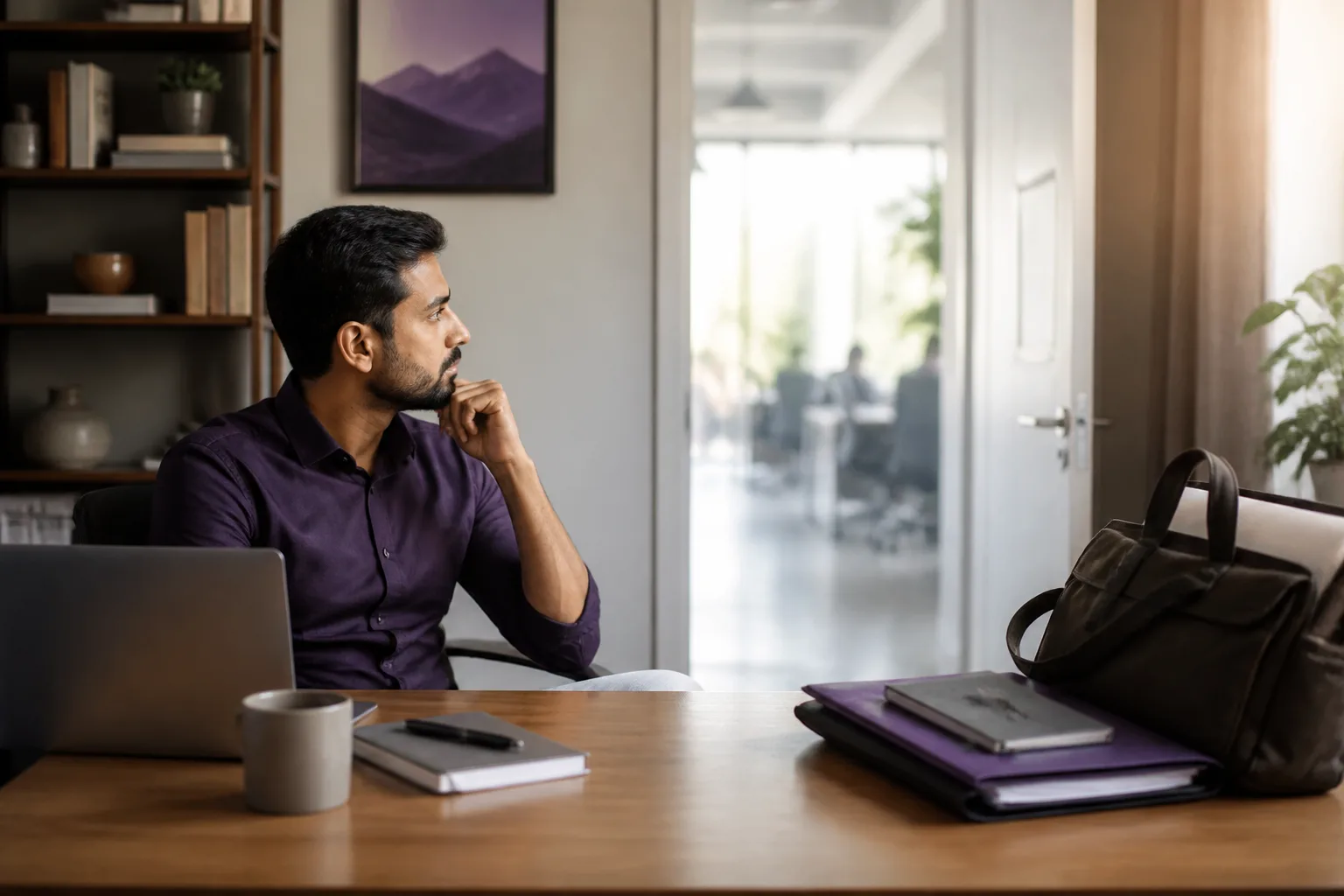 A professional considers leaving a familiar calm workspace for a new growth opportunity
