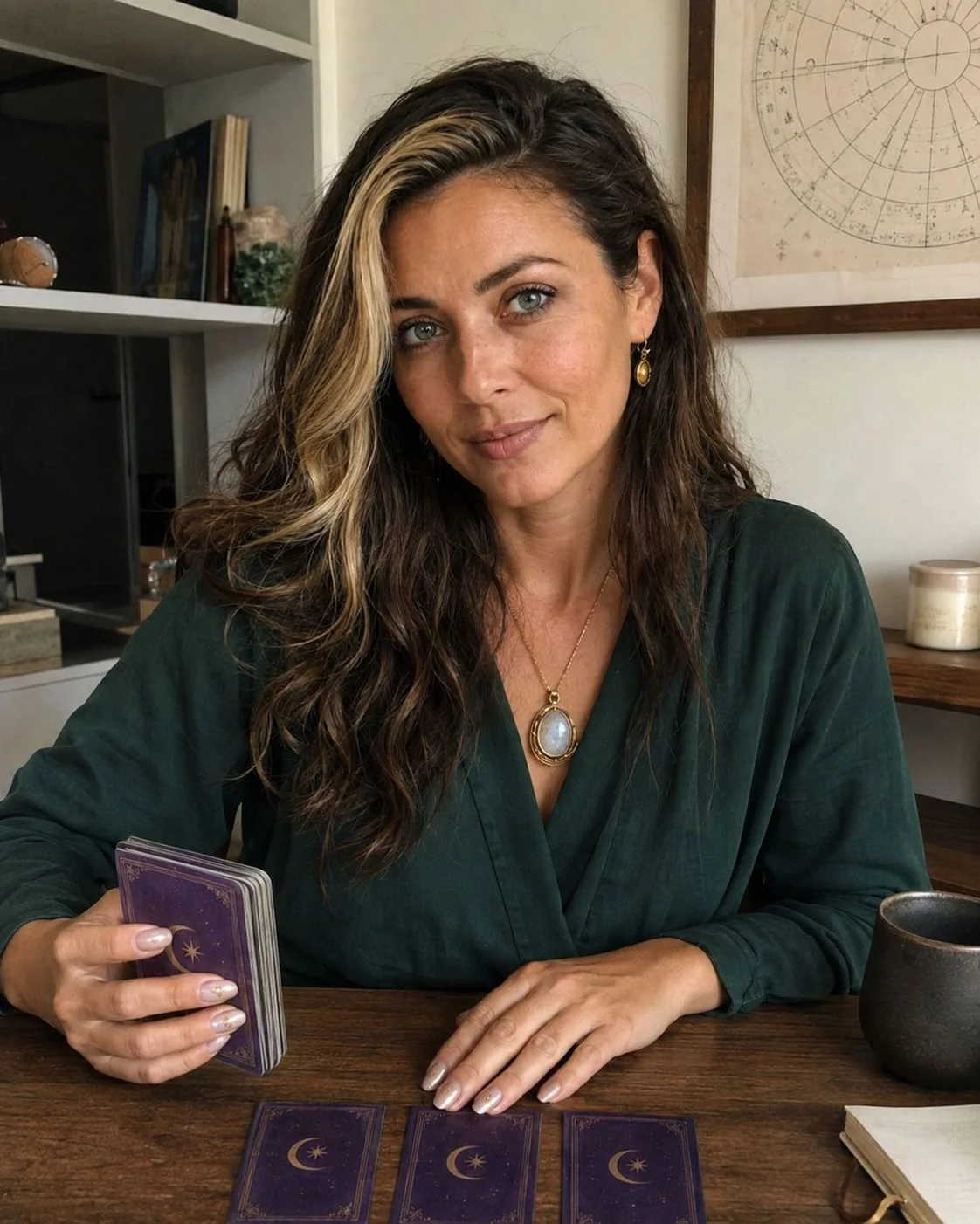 Psychic Maria seated in her reading room